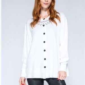 Wilt embroidered cardigan Women's xs New white & black French Terry slouchy